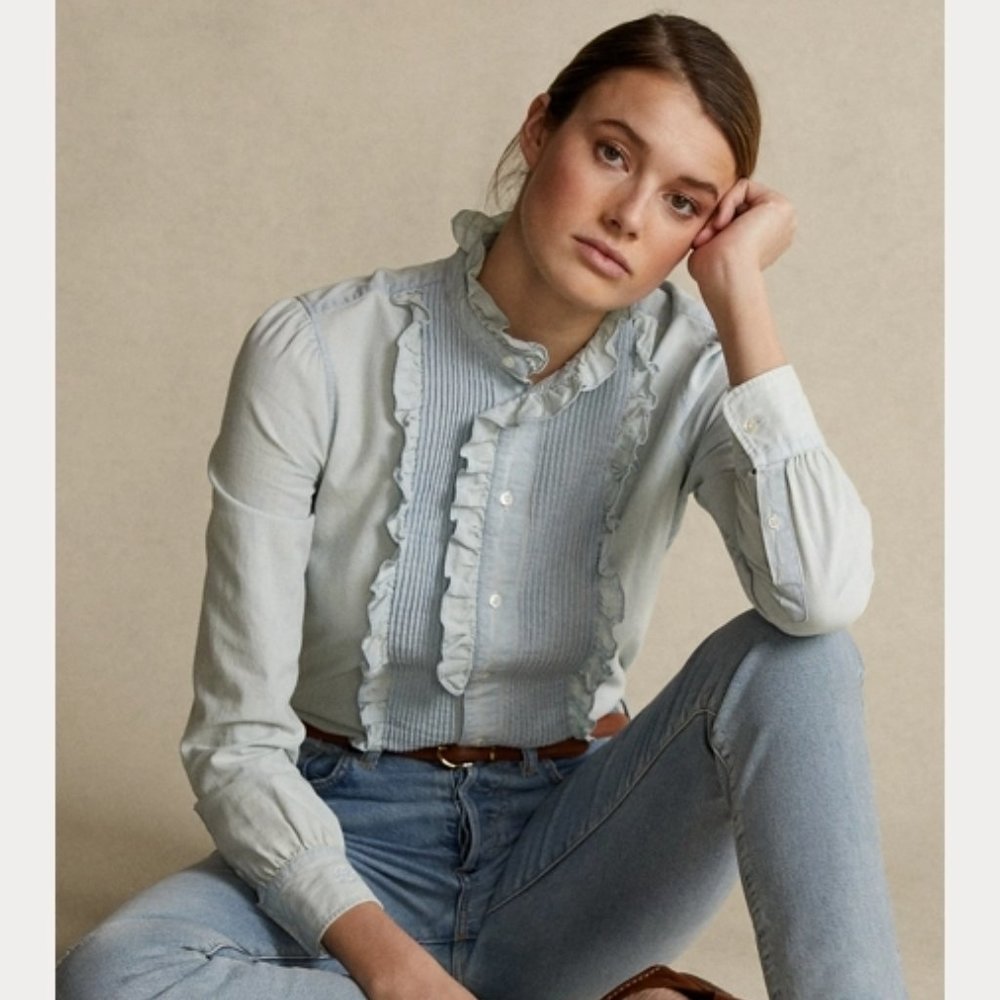 Ralph Lauren Ruffle-Trim Chambray Shirt